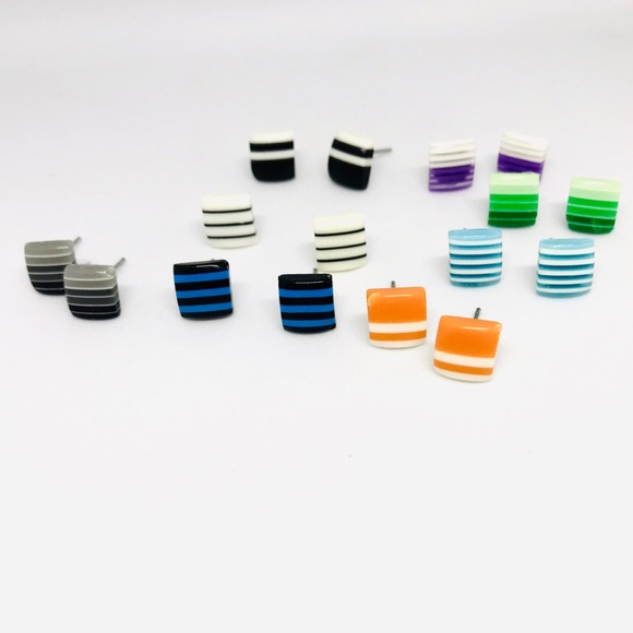 Orange And White Minimalist Stud Earrings - Picture 5 of 13